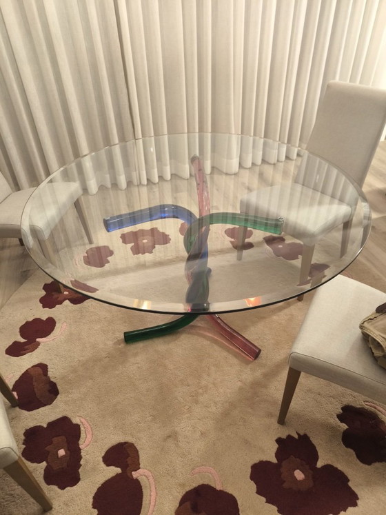 Image 1 of Glass dining table with artistic Murano glass base