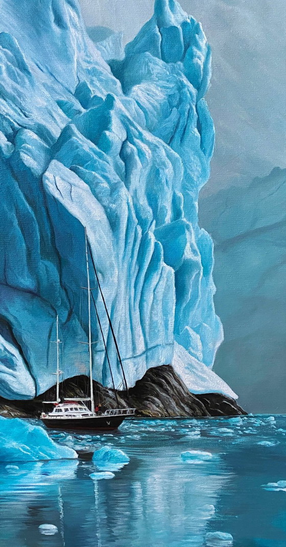 Original Oil Painting Ocean Landscape Ship At The Iceberg – Paintings & Drawings, Canvas (photo 5 of 7)