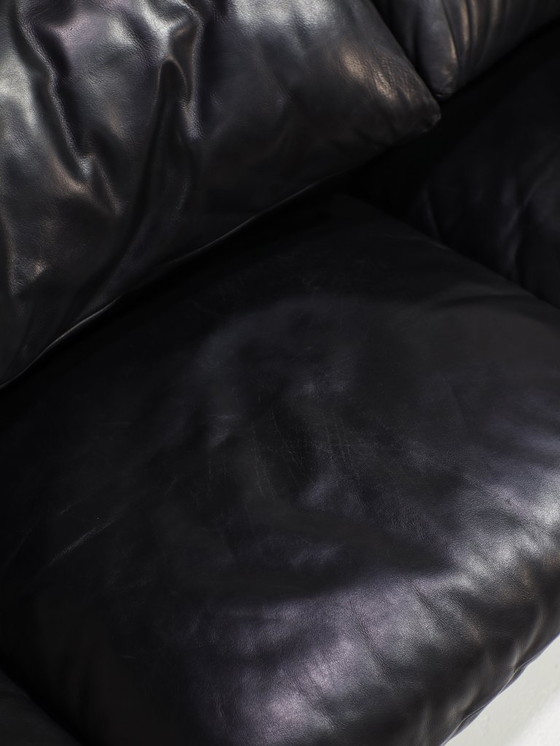 Image 1 of Cassina Maralunga 3-Sitzer-Sofa aus schwarzem Leder von Vico Magistretti