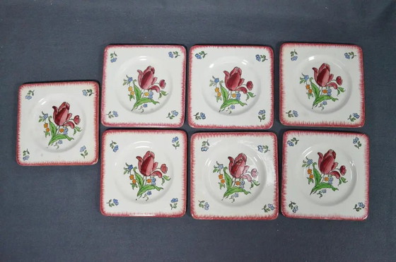 Service de Dessert et de Présentation en Faïence Florale Gien France “Lorraine” des Années 1950, 8 Pièces (photo 2 of 16)