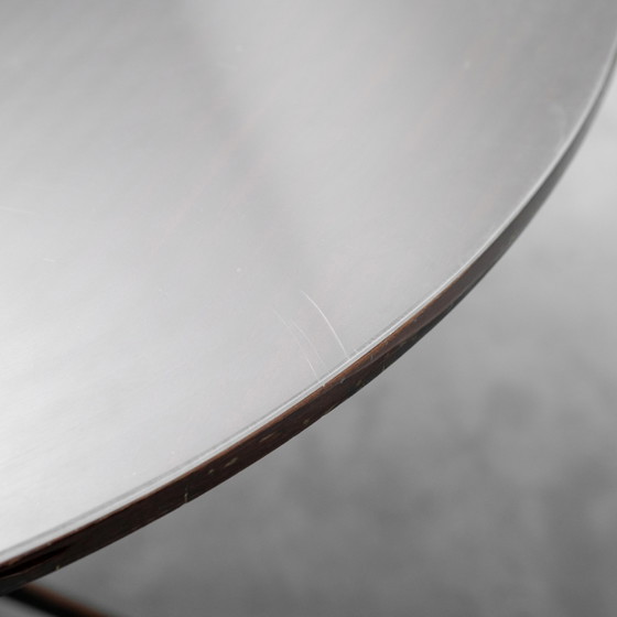 Vintage Round Table in Wood and Glass with Metal Base, 70s Modern Antiques – Conference table (photo 9 of 10)