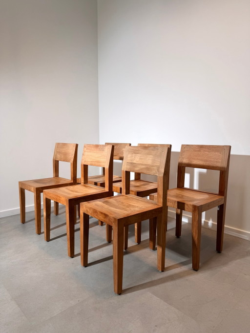 Set mit 6 Esszimmerstühlen aus massivem Teakholz