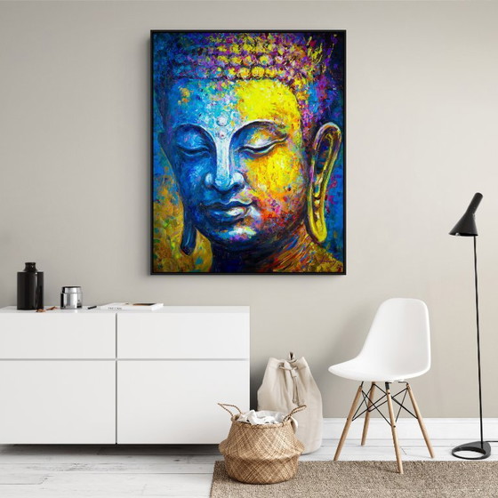 Image 1 of Unique hand-painted Buddha painting "Silent Strength" – Seksak Jaichumchen – 100 × 120 cm