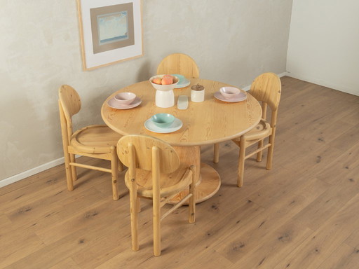 Table de salle à manger des années 80 avec un épais piètement en bois