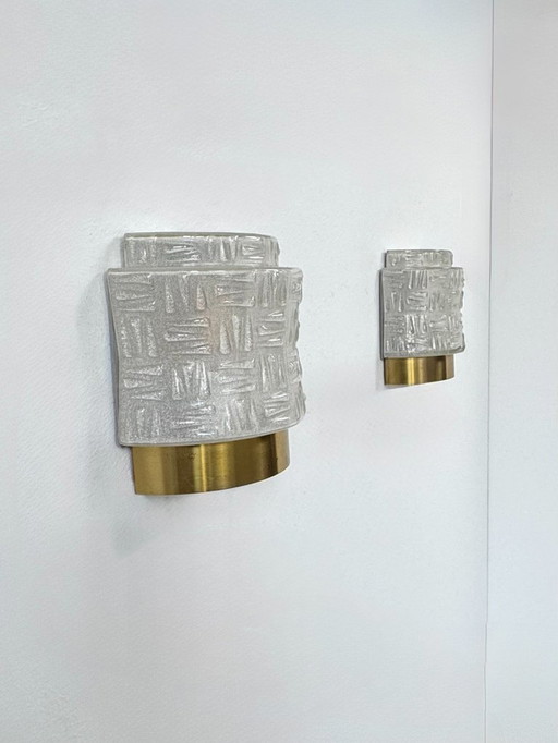Paar Vintage-Wandleuchten, Messing und thermogeformtes Glas, Schweden, 1970