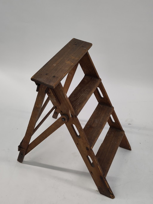 Antique wooden library ladder