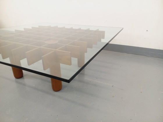Image 1 of Vintage square Italian coffee table Kyoto by Gianfranco Frattini for Knoll in ash wood and glass from the 1970s