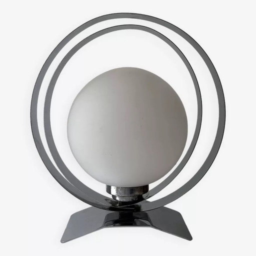 Lampada da tavolo vintage, cromata e opalina, Francia 1970