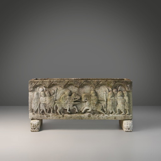 Concrete Planter with Facade Sculpted in Roman Style, France, 1920s