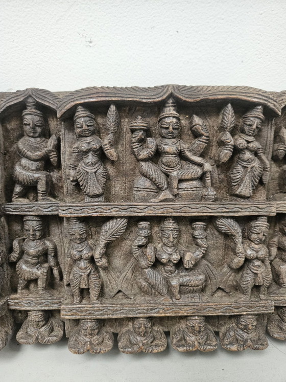Antique Indian Temple Frieze Hand-Carved Wood – Wall decoration (photo 5 of 10)