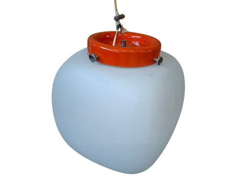 Vintage Space Age Pendant Lamp from the 1970s – Opal Glass and Pop Orange