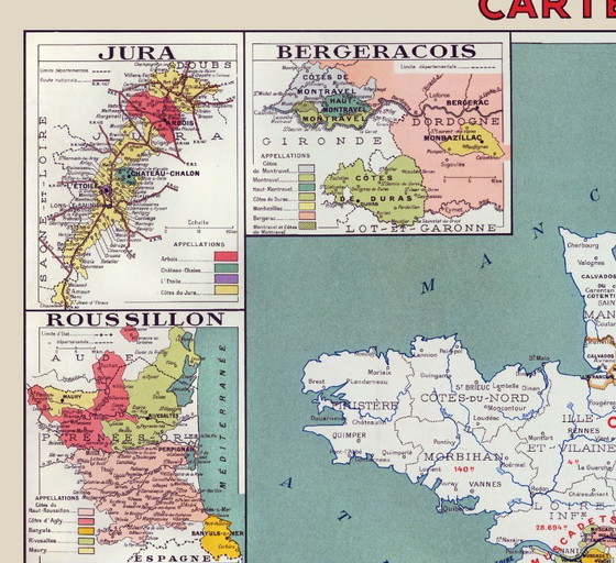 Image 1 of Vins de France 1949 - Vintage kaart van de wijngebieden - (84,1 x 118,9 cm)