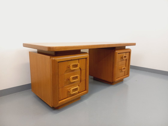 Image 1 of Large Double-Sided Vintage 70's Oak Executive Desk