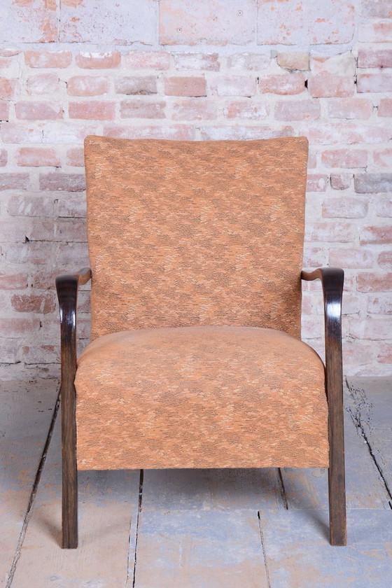 Pair of Restored Art Deco Armchairs, Beech, Polish, Reupholstered, Czech, 1930s – Textile, Wood (photo 3 of 18)