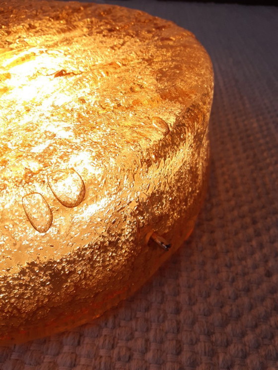 Image 1 of Suspension ronde en verre de RZB Leuchten, lampe de plafond vintage en verre avec relief.