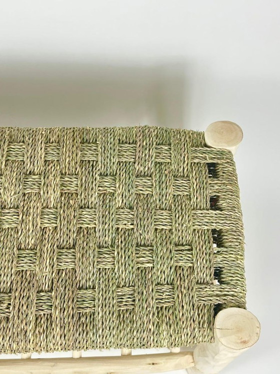 Image 1 of Panchina marocchina in foglie di palma intrecciate a mano - Seduta rustica in stile boho 100cmx40cm
