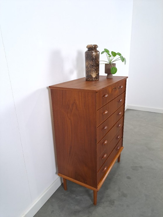 Image 1 of Cassettiera danese in teak con 6 cassetti e maniglie in legno