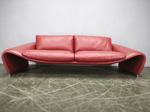 Divanotti Italienisches freistehendes Zweisitzer-Sofa aus rotem Leder