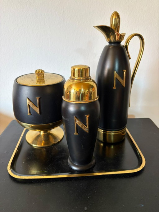 Vintage italienisches Cocktail-Set aus schwarz lackiertem Messing mit goldenen Akzenten