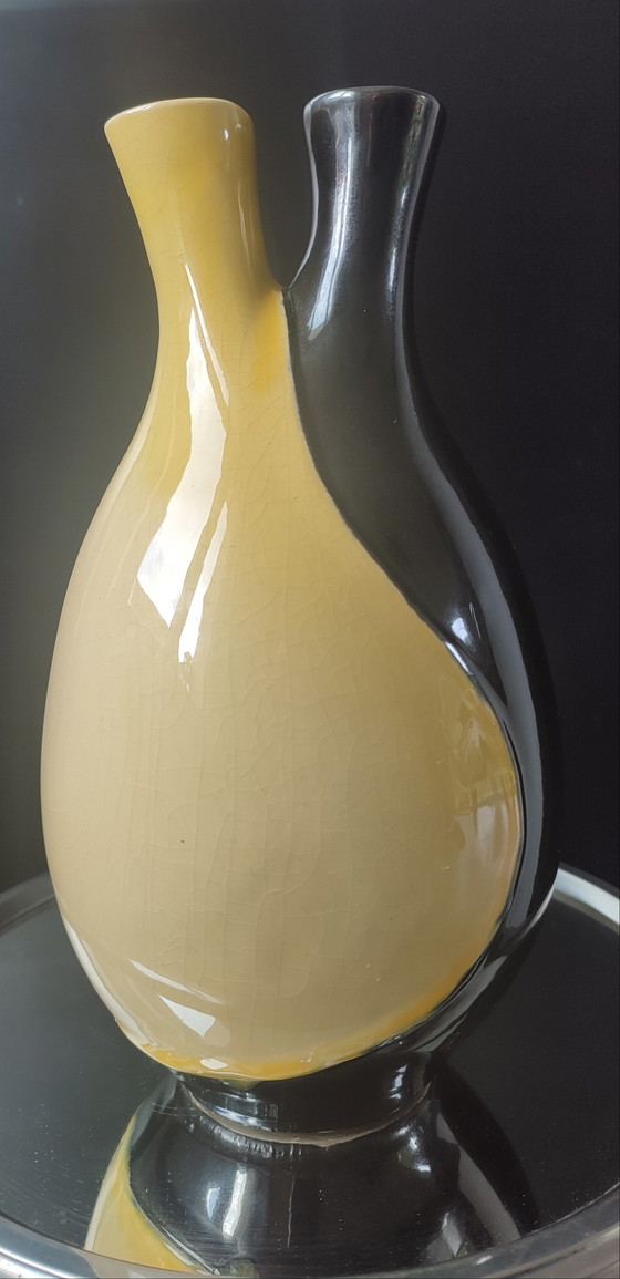 Image 1 of Vaso in ceramica vintage a due colli, 1964.