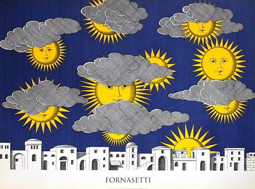 Lithographie de Piero Fornasetti, Soleil de Capri, 1993