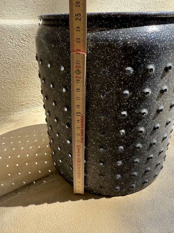 Image 1 of Pot cover vintage tole emaillee perforée 50s design tolix jieldé loft