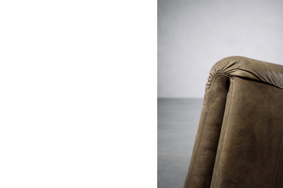 Image 1 of Vintage Mid-Century German Modern Brown Leather Lounge Swivel Chair from Musterring, 1960s