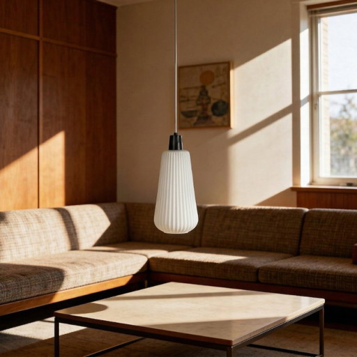 Vintage-Pendelleuchte im Mid-Century-Modern-Stil aus Glas und Metallstange