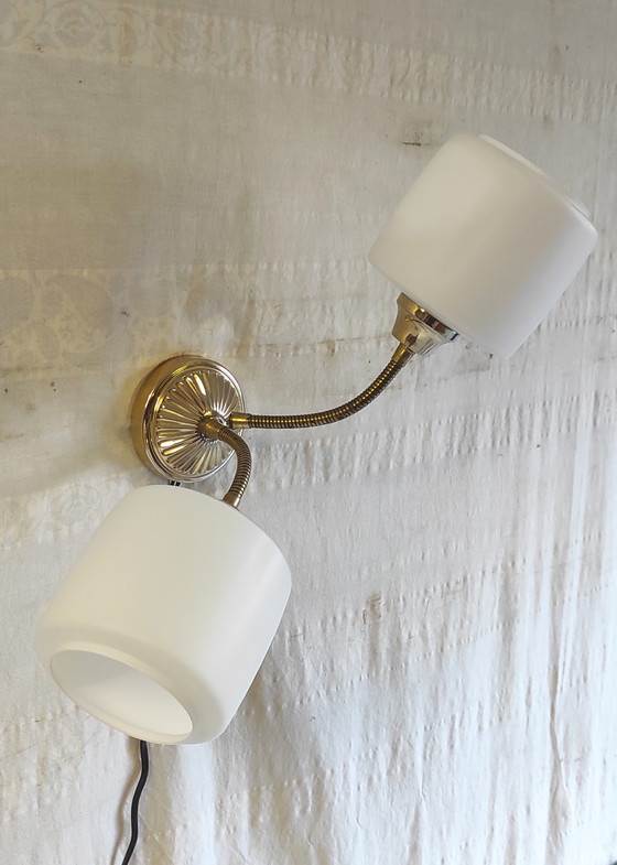 Image 1 of Double articulated wall light with opaline globe - 1950s/60s