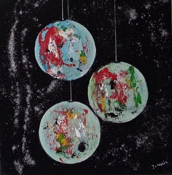 Quadri astratti natalizi a 3 pannelli con glitter, Dipinti e disegni, Tela, Bianco, Abstract (foto 2 di 5)