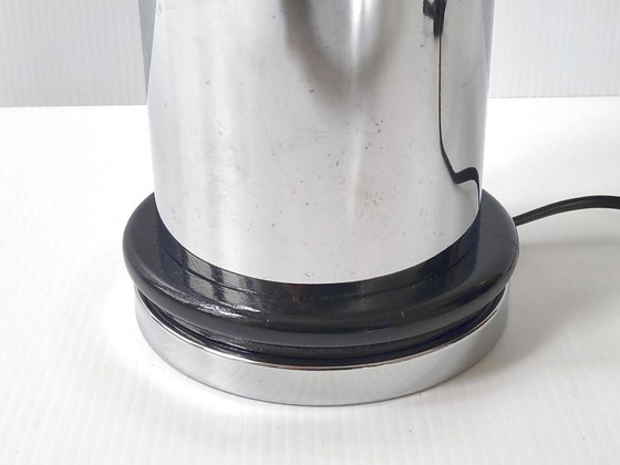 Image 1 of Vintage 1970s Table Lamp in Chrome Steel & Black Lacquered Wood