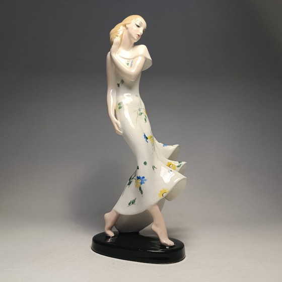 Goldscheider - Claire Weiss - Skulptur, Art Deco Dame im langen Kleid - 28,5 cm - Porzellan (photo 2 of 35)