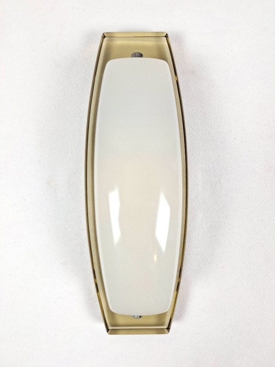 Image 1 of Lampada da parete Veca in vetro bianco e ambra Made in Italy Art Deco