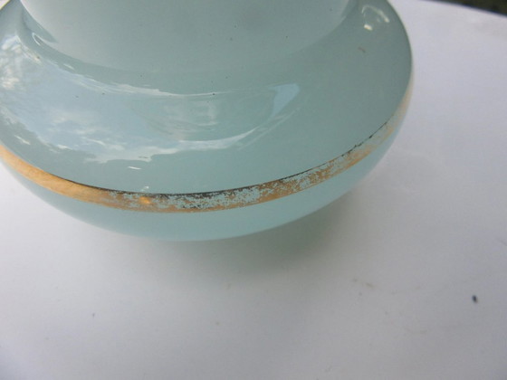 Image 1 of Art Nouveau Vase Large Heavy Enameled Turquoise Gold  