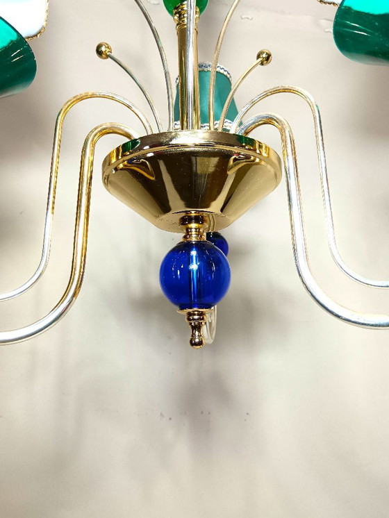 Image 1 of Plafondlamp, kroonluchter, art deco, Hollywood Regency, Gatsby, Murano glas, luxe verlichting, zeldzaam