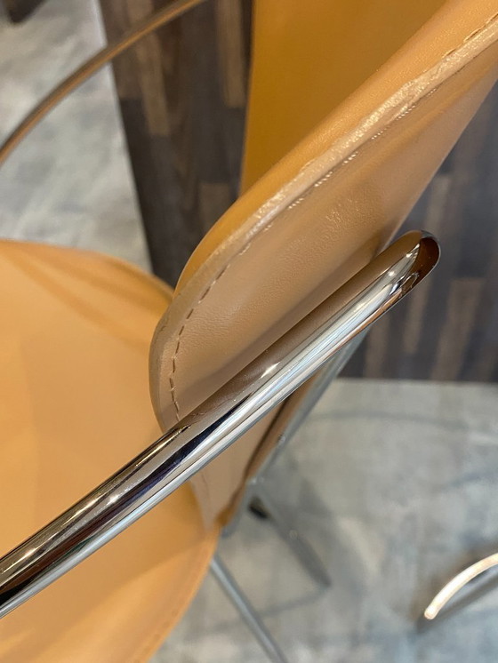 Image 1 of Set di 4 poltrone Linda di Arrben, pelle color cammello, struttura in acciaio cromato, vintage anni '80