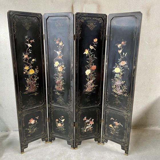 Image 1 of Mid - Century Chinese Room Divider Speck Stone Hand Painted 1950s