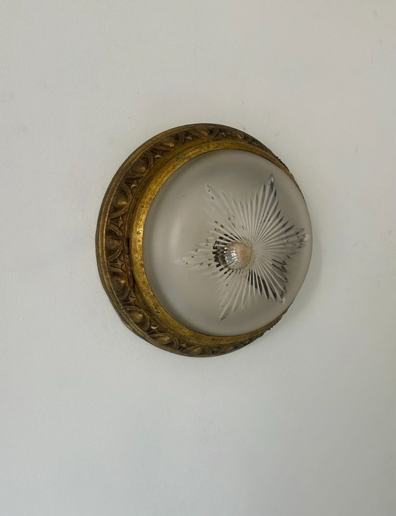 Image 1 of Lampada da parete d'epoca in ottone e vetro sabbiato, Francia 1940