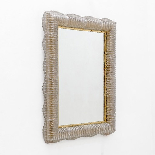 Mid-century Modern Italian Sculptural Backlit Mirror in Murano Glass and Brass
