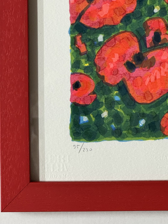 Mimmo Sciarrano zeefdruk, 25x70cm, Zonnebloemen in Positano, ingelijst – Litho's & Zeefdrukken, Paper, Wood (photo 6 of 7)
