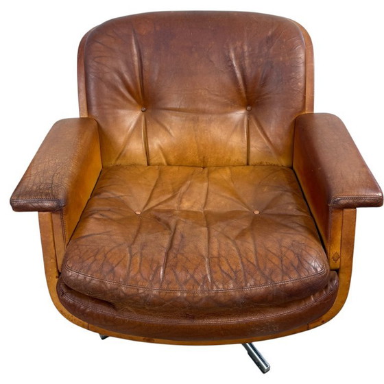 Image 1 of Set di poltrone girevoli vintage in pelle color cognac di Eugen Schmidt