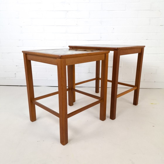 Vintage Mimiset Brutalist Hout/Tegel Jaren 70 Deens Design – Bijzettafels, Stone, Wood (photo 4 of 7)