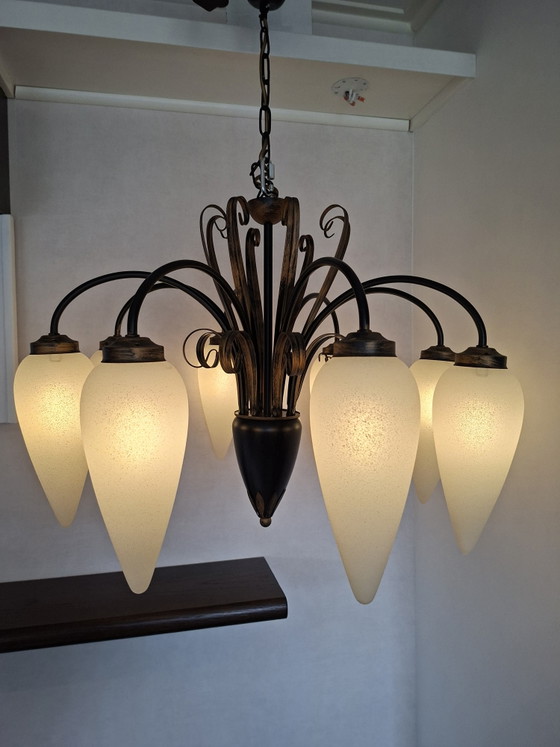 Lampadario italiano a 8 luci – Prodotto in Italia, 2004 – pandana, Lampade a sospensione, Brass, Metal (photo 6 of 15)