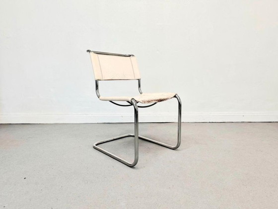 1/4 Mart Stam Thonet S33 Cantilever Chair White Leather Patina – Dining chairs, Metal, Vintage (photo 10 of 12)