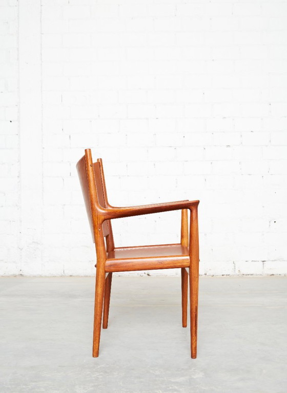 Paar Hans Wegner JH-513 Fauteuils voor Johannes Hansen, Hout, Leer, Bruin, Mid Century Modern (foto 4 van 15)