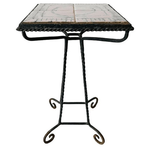 Table d'appoint pour plantes, style Mid-Century, en céramique rose et fer forgé, années 1960