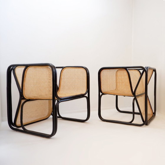 Image 1 of Design-Sesselpaar aus Bugholz und Korbgeflecht, Stil Jan Bocan
