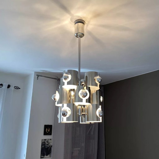 Vintage kroonluchter van Sciolari. 1970. Ruimtevaarttijdperk.