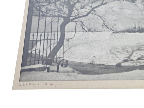 Image 1 of J.J. Hens - Estampe représentant un balai - paysage d'hiver - signée - seconde moitié du XXe siècle