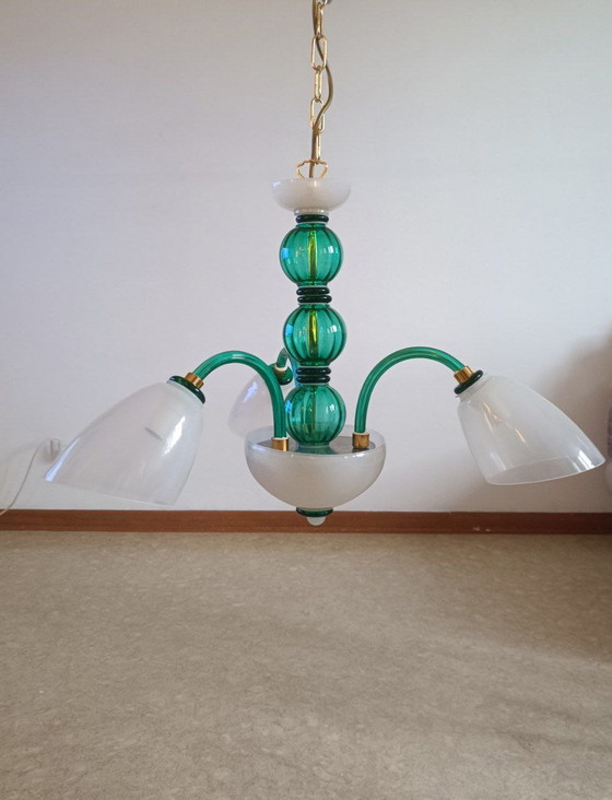 Image 1 of MURANO Sylcom 3-lichts hanglamp in smaragdgroen, in hoogte verstelbaar.